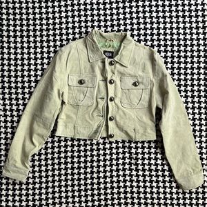 Vintage y2k Helium brand - cropped pastel green leather button down jacket.